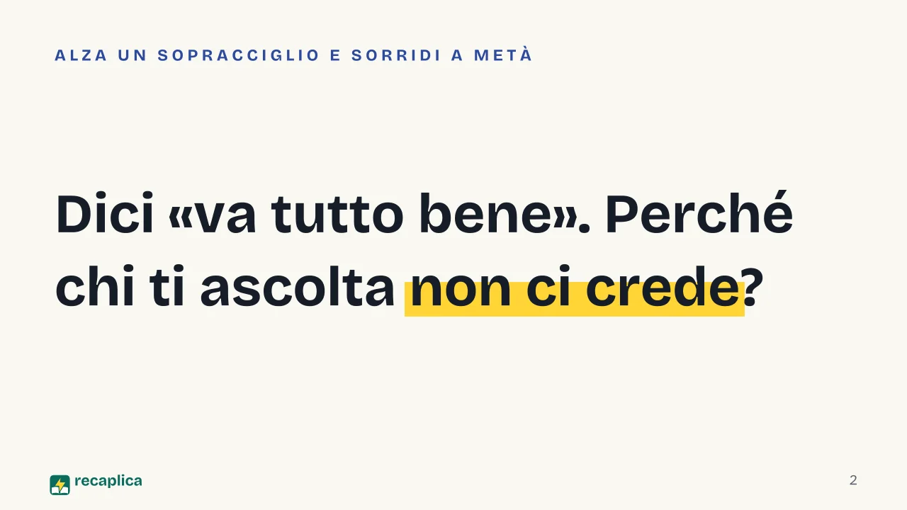 Slide 2 della presentazione su Comunicazione non verbale: Dici «va tutto bene». Perché chi ti ascolta non ci crede?