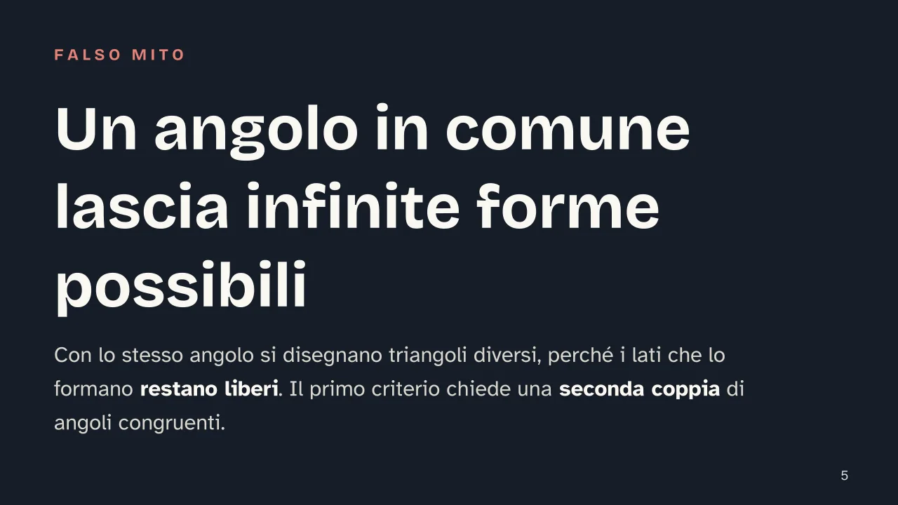Slide 5 della presentazione su Criteri di similitudine dei triangoli: Un angolo in comune lascia infinite forme possibili