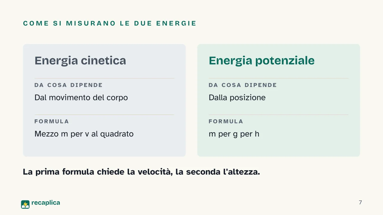 Slide 7 della presentazione su Energia cinetica e potenziale, che differenza c'è: Come si misurano le due energie