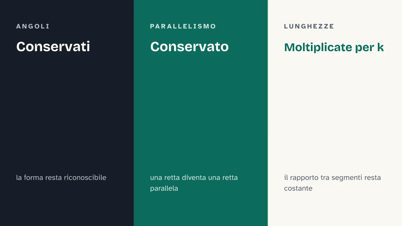 Slide 7 della presentazione su Omotetia: Conservati · Conservato · Moltiplicate per k
