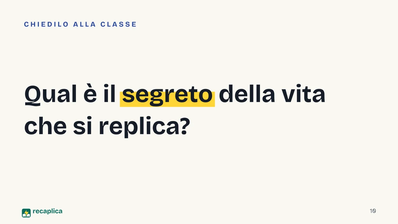 Slide 10 della presentazione su Il DNA: Qual è il segreto della vita che si replica?