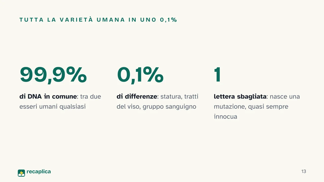 Slide 13 della presentazione su Il DNA: Tutta la varietà umana in uno 0,1%