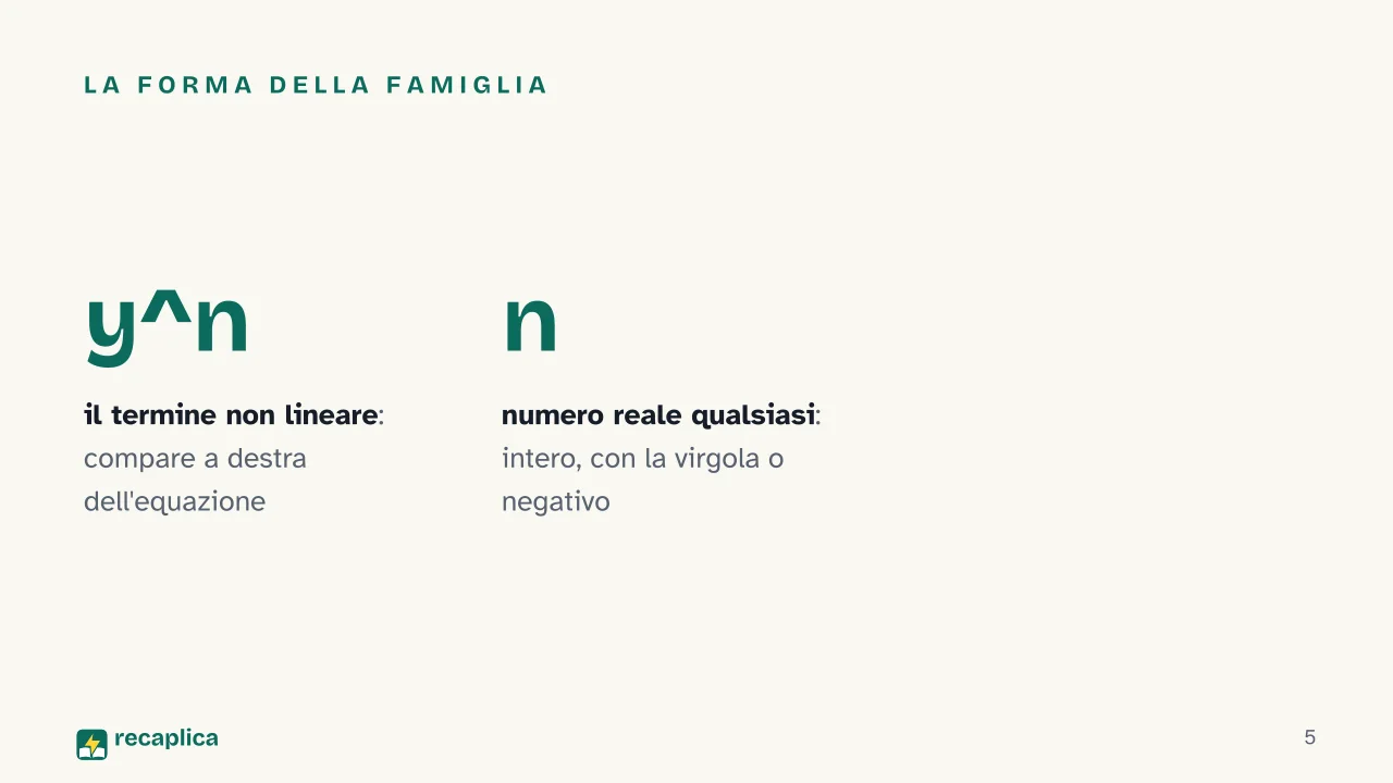 Slide 5 della presentazione su Equazione differenziale di Bernoulli: La forma della famiglia