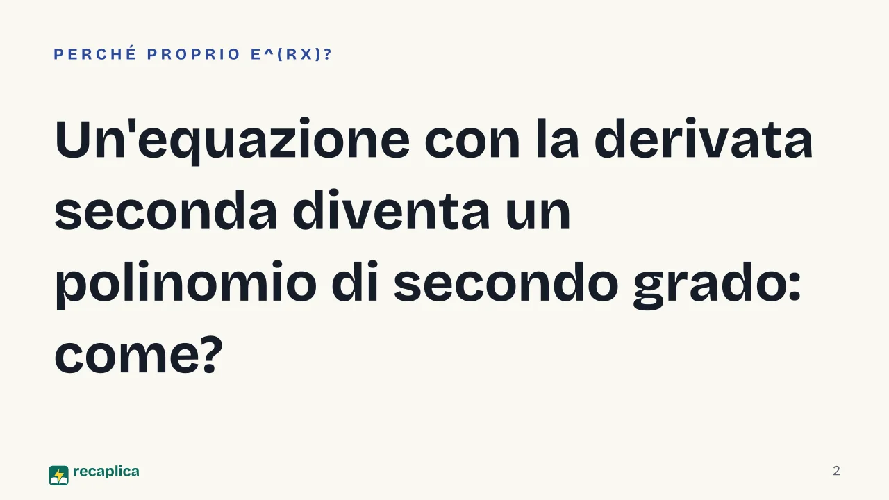 Slide 2 della presentazione su Equazioni differenziali del secondo ordine: Un'equazione con la derivata seconda diventa un polinomio di secondo grado: come?