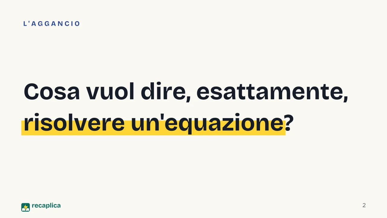 Slide 2 della presentazione su Equazioni: Cosa vuol dire, esattamente, risolvere un'equazione?
