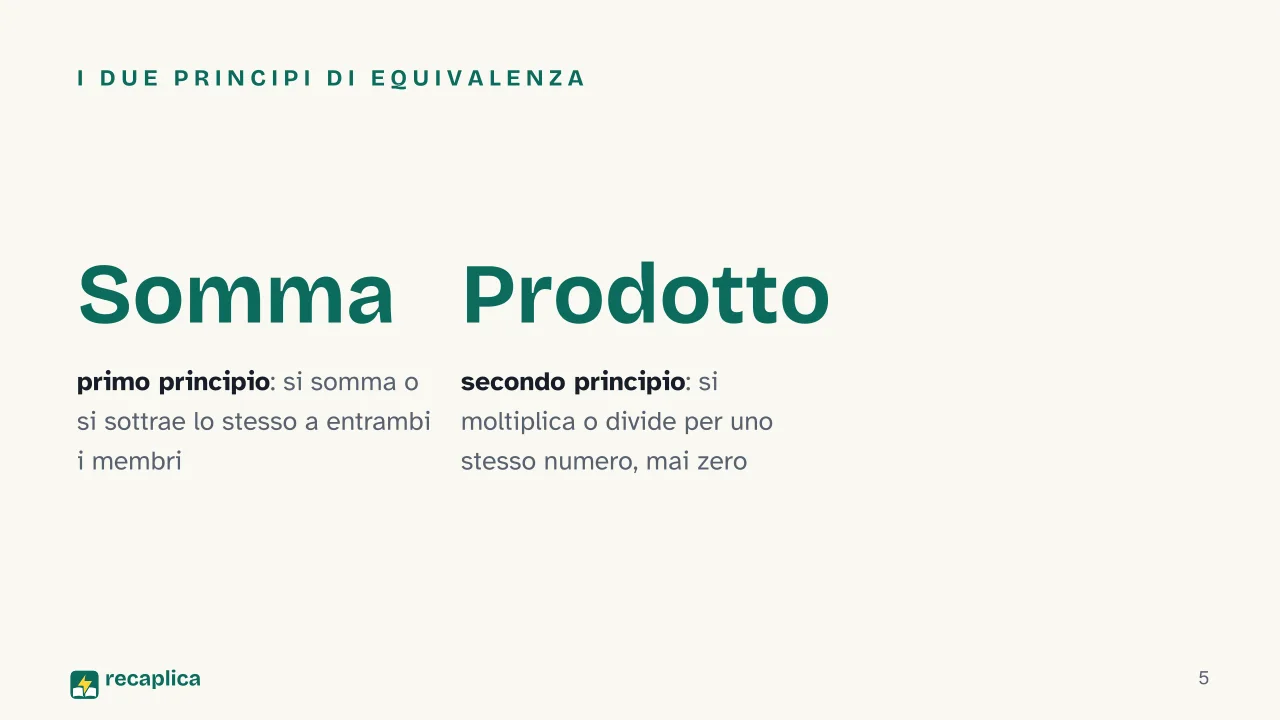 Slide 5 della presentazione su Equazioni: I due principi di equivalenza