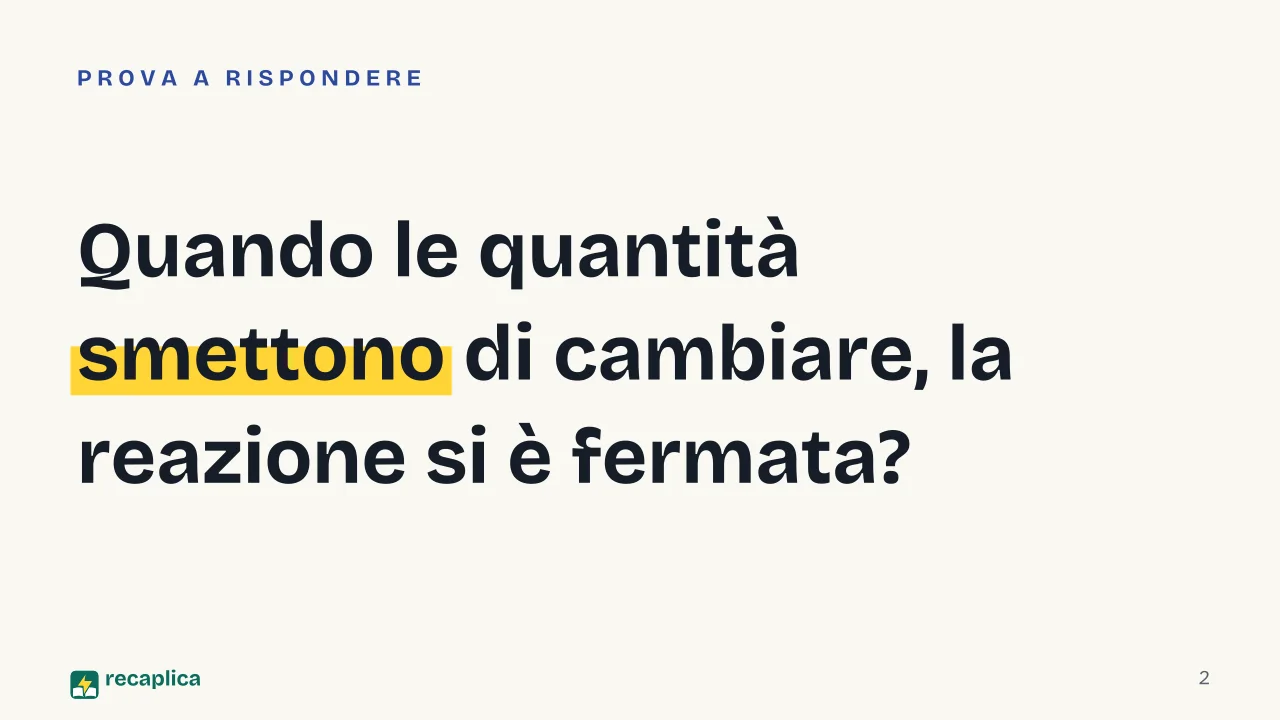 Slide 2 della presentazione su Equilibrio chimico: Quando le quantità smettono di cambiare, la reazione si è fermata?