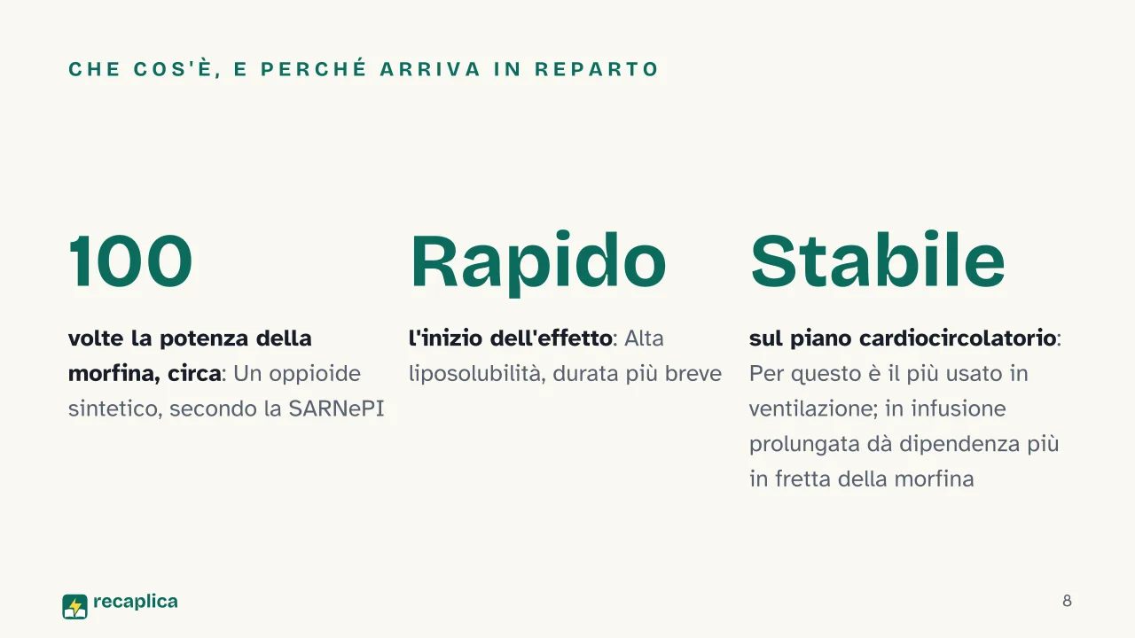 Slide 8 della presentazione su Fentanil in terapia intensiva neonatale: Che cos'è, e perché arriva in reparto