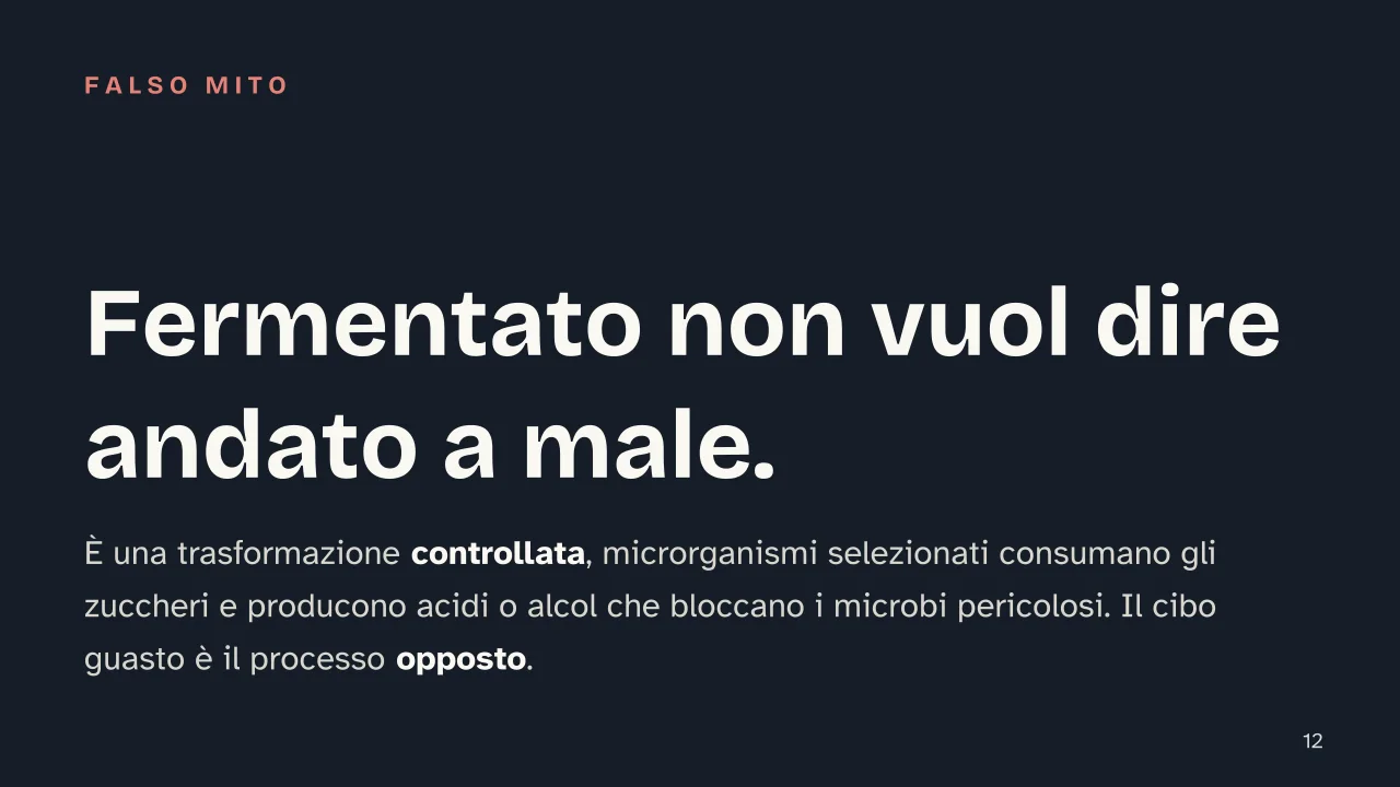 Slide 12 della presentazione su La fermentazione: Fermentato non vuol dire andato a male.