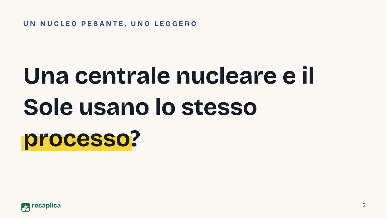 Slide 2 della presentazione su Fissione e fusione nucleare: Una centrale nucleare e il Sole usano lo stesso processo?