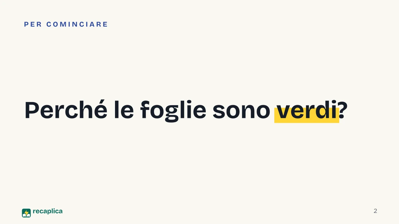 Slide 2 della presentazione su Fotosintesi clorofilliana: Perché le foglie sono verdi?