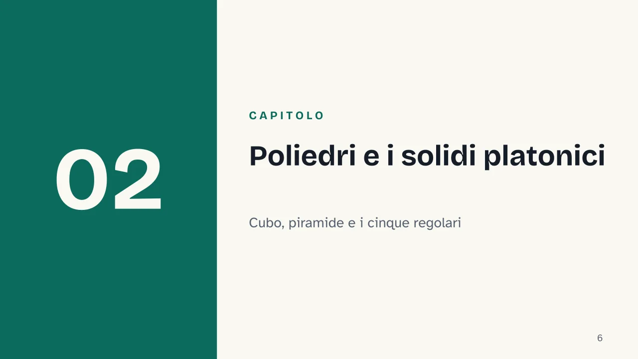 Slide 6 della presentazione su Geometria dei solidi: Capitolo 02: Poliedri e i solidi platonici