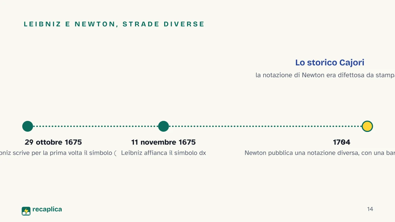 Slide 14 della presentazione su Integrali: Leibniz e Newton, strade diverse