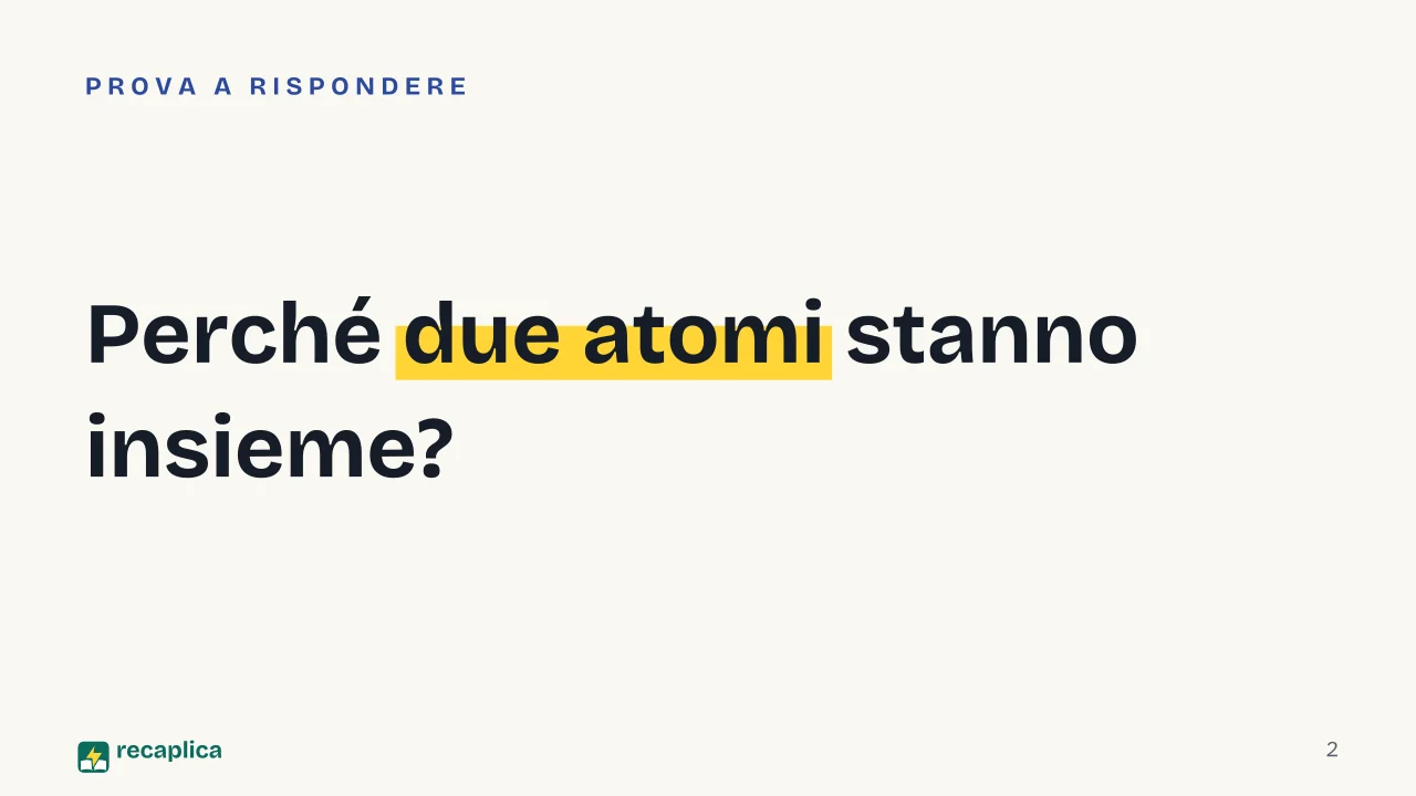 Slide 2 della presentazione su Legami chimici: Perché due atomi stanno insieme?