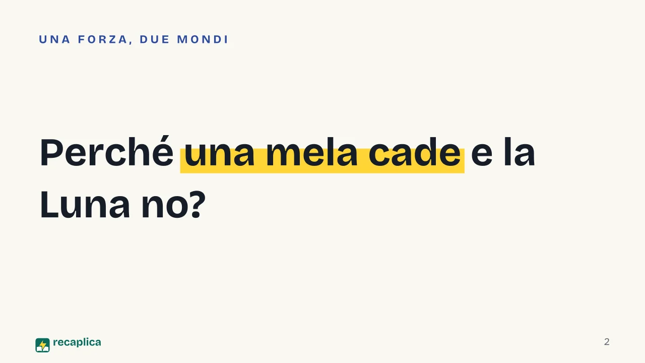 Slide 2 della presentazione su Legge di gravitazione universale: Perché una mela cade e la Luna no?