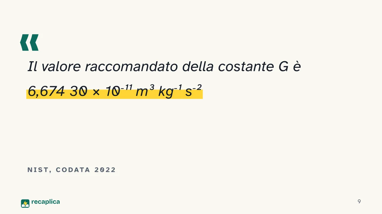 Slide 9 della presentazione su Legge di gravitazione universale: NIST, CODATA 2022