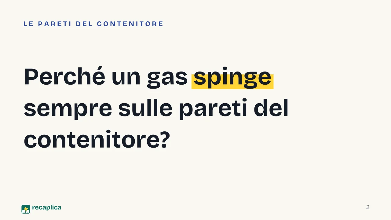 Slide 2 della presentazione su Le leggi dei gas: Perché un gas spinge sempre sulle pareti del contenitore?