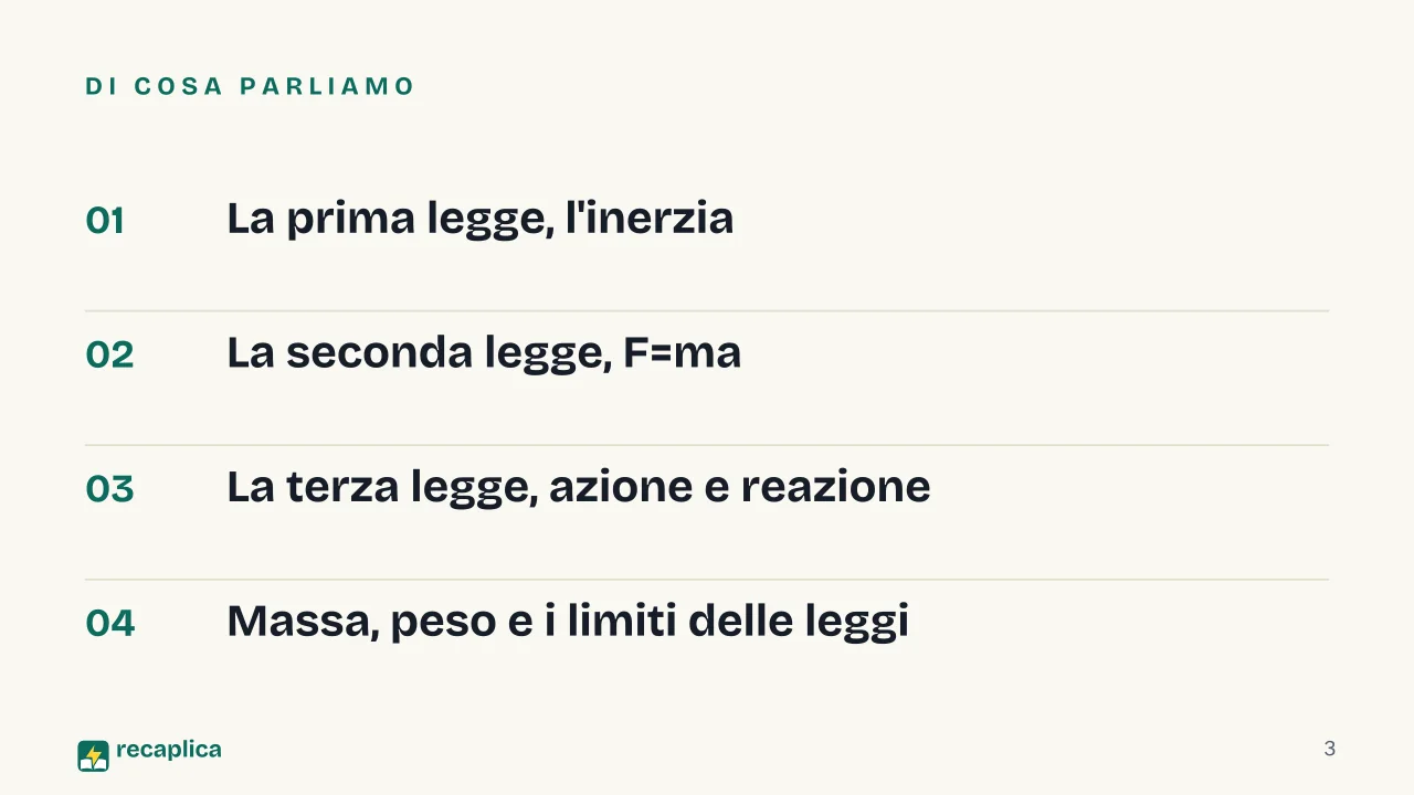 Slide 3 della presentazione su Le tre leggi di Newton: Di cosa parliamo