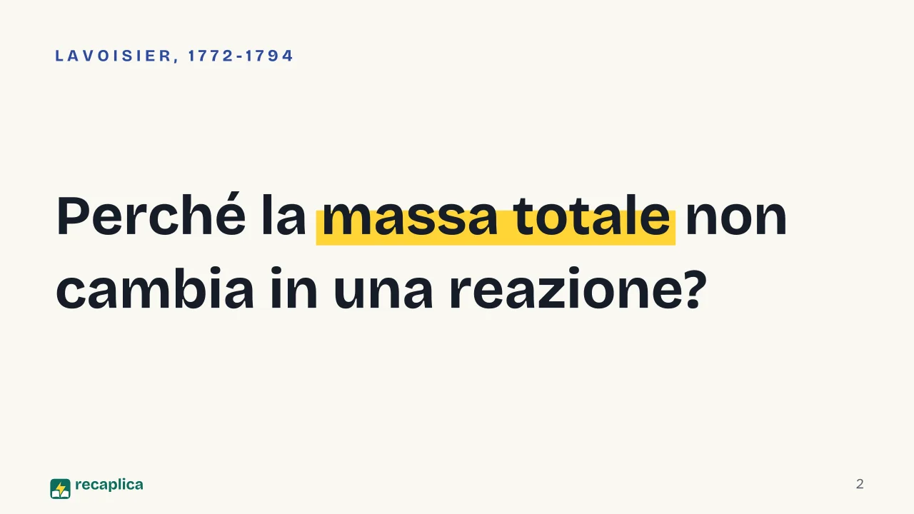 Slide 2 della presentazione su Leggi ponderali: Perché la massa totale non cambia in una reazione?