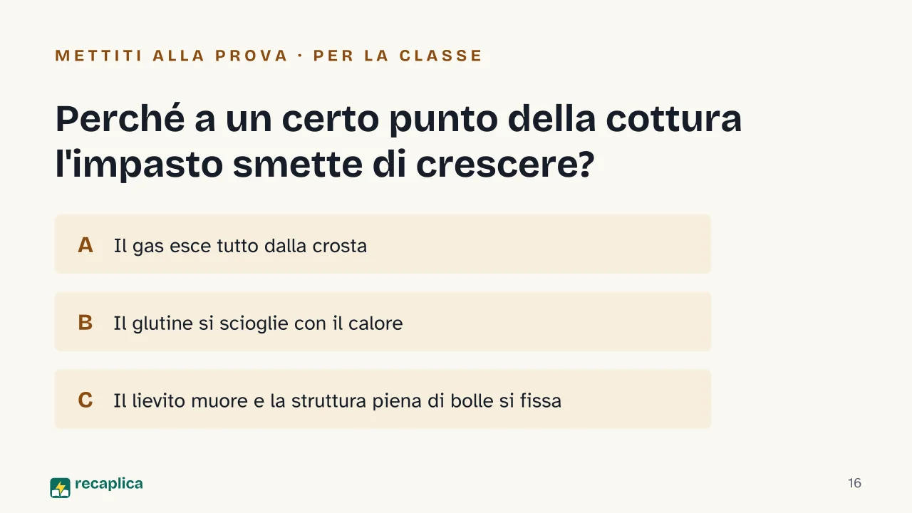 Slide 16 della presentazione su La lievitazione: Perché a un certo punto della cottura l'impasto smette di crescere?