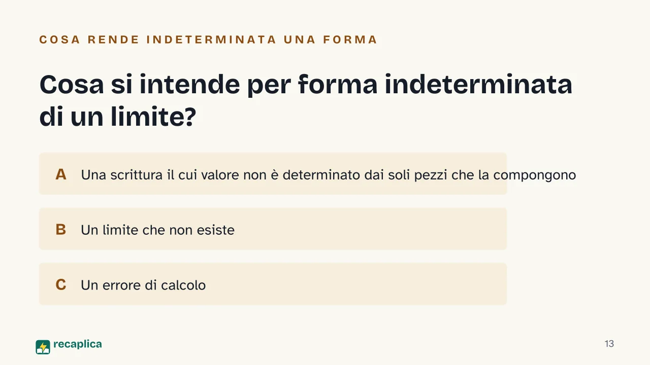 Slide 13 della presentazione su Limiti notevoli: Cosa si intende per forma indeterminata di un limite?