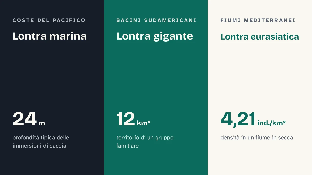 Slide 7 della presentazione su Lontre: Lontra marina · Lontra gigante · Lontra eurasiatica