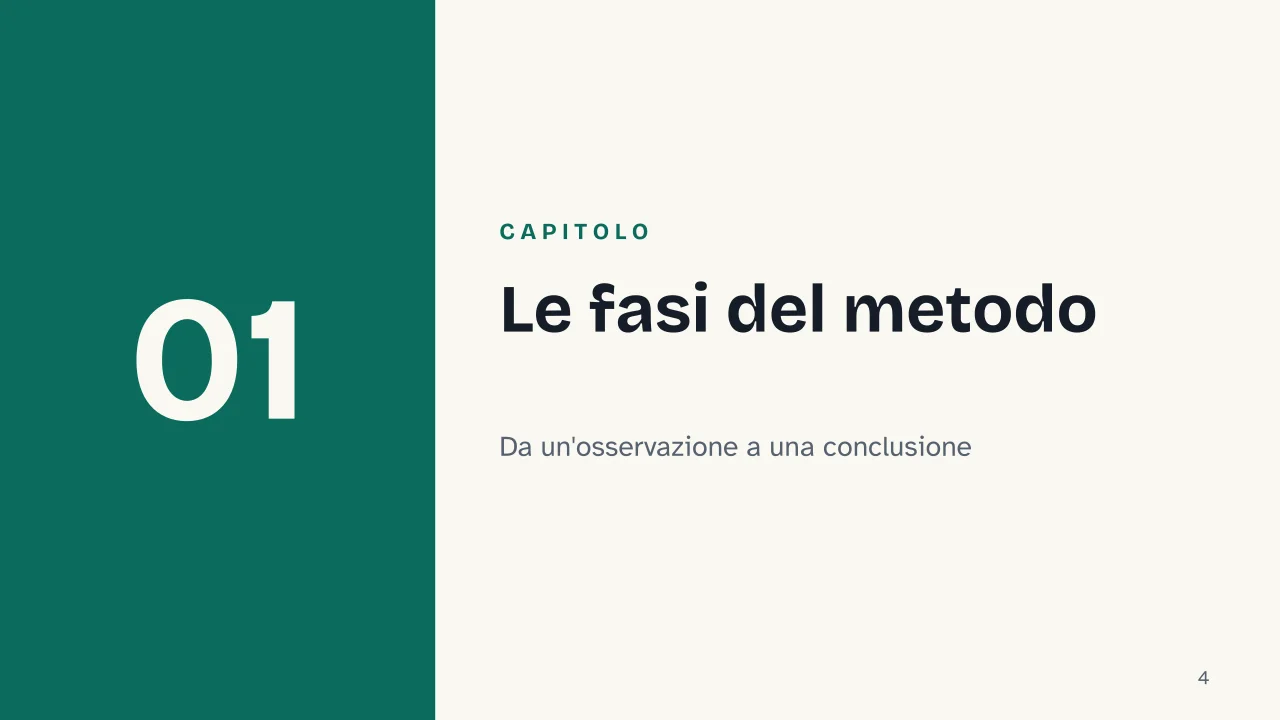 Slide 4 della presentazione su Metodo scientifico: Capitolo 01: Le fasi del metodo