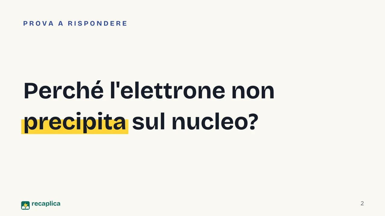 Slide 2 della presentazione su Modello atomico di Bohr: Perché l'elettrone non precipita sul nucleo?