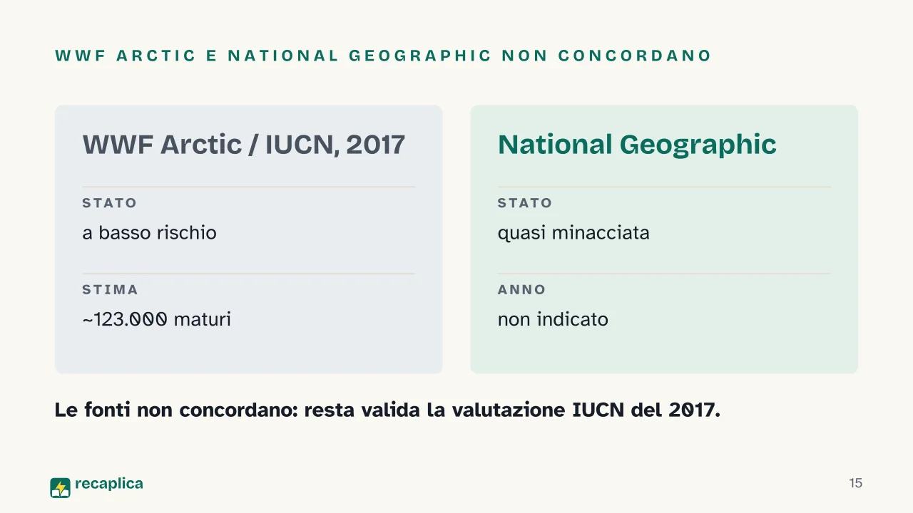 Slide 15 della presentazione su Narvalo: WWF Arctic e National Geographic non concordano