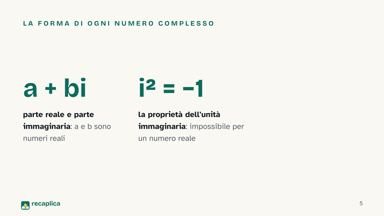 Slide 5 della presentazione su Numeri complessi: La forma di ogni numero complesso
