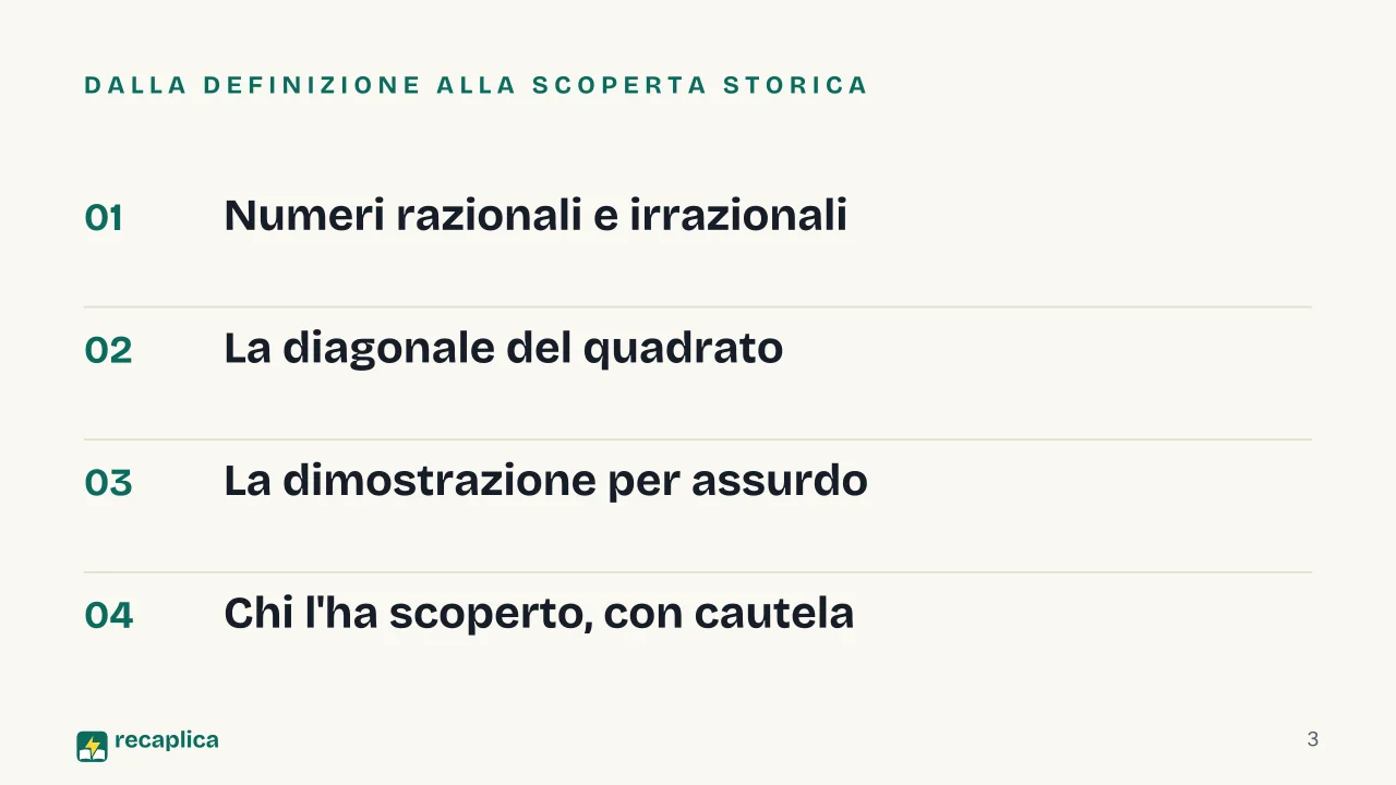 Slide 3 della presentazione su Numeri irrazionali: Dalla definizione alla scoperta storica