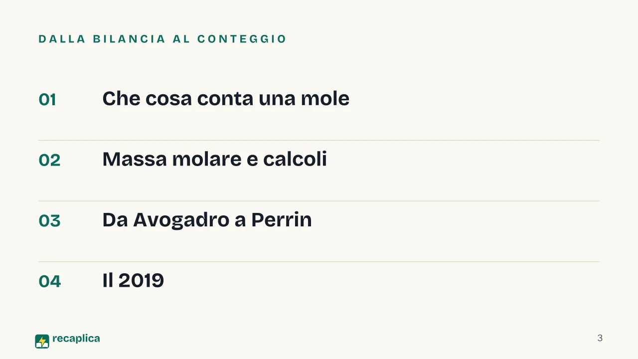 Slide 3 della presentazione su Numero di Avogadro e mole: Dalla bilancia al conteggio