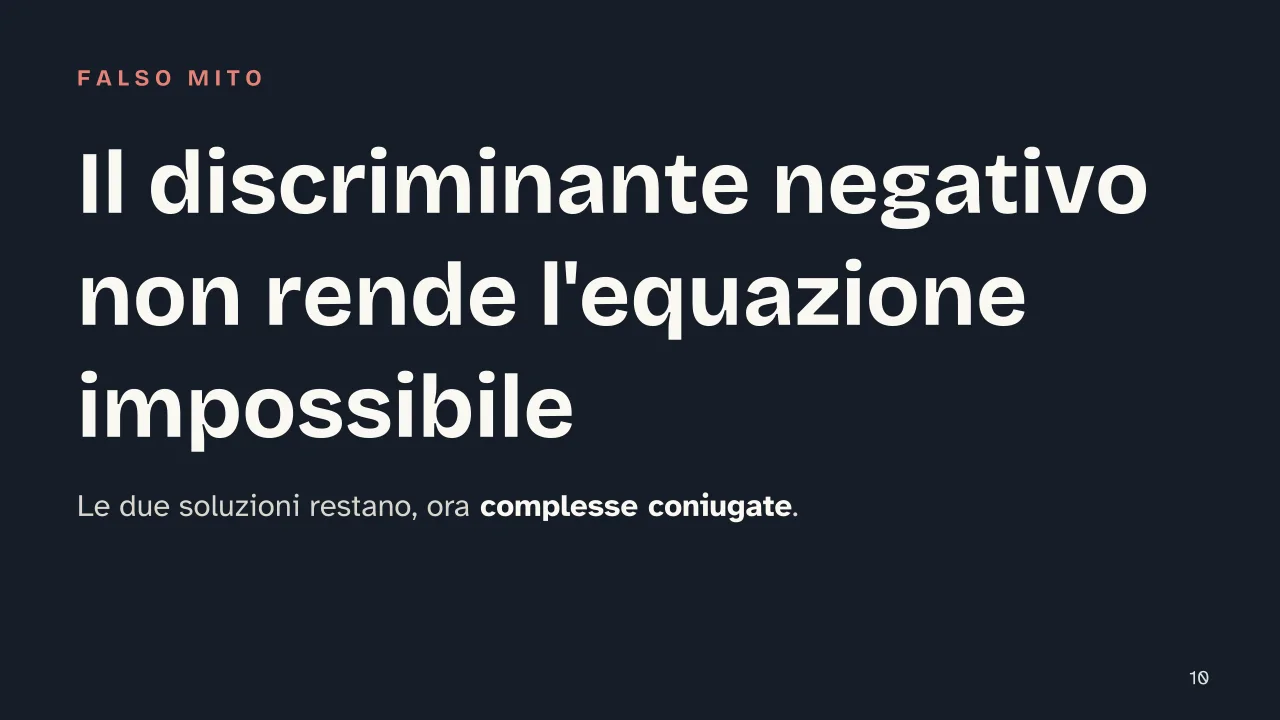 Slide 10 della presentazione su Parabola e equazioni di secondo grado: Il discriminante negativo non rende l'equazione impossibile