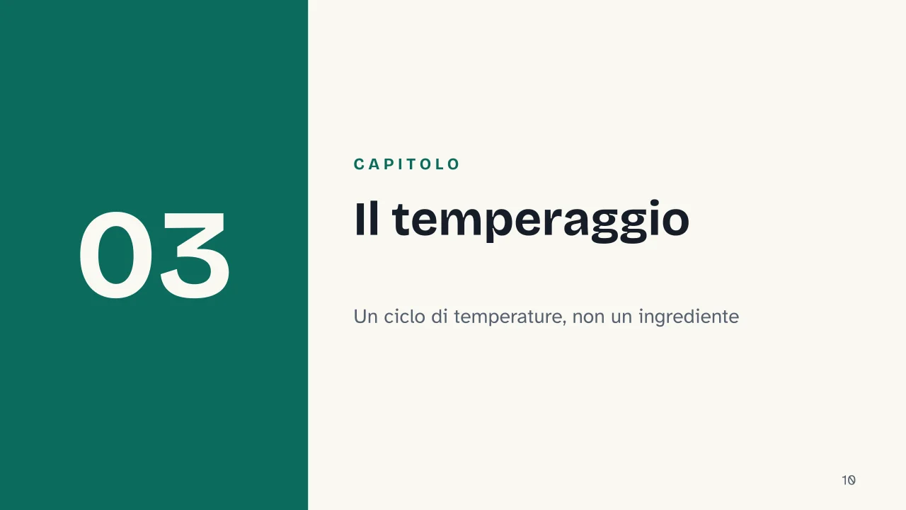 Slide 10 della presentazione su Perché il cioccolato si scioglie in bocca: Capitolo 03: Il temperaggio