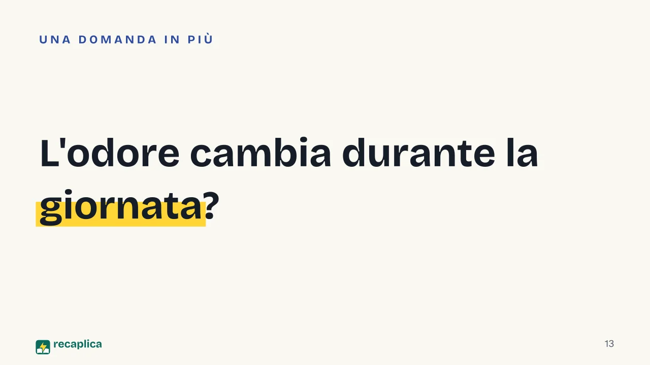 Slide 13 della presentazione su Perché il sudore puzza: L'odore cambia durante la giornata?