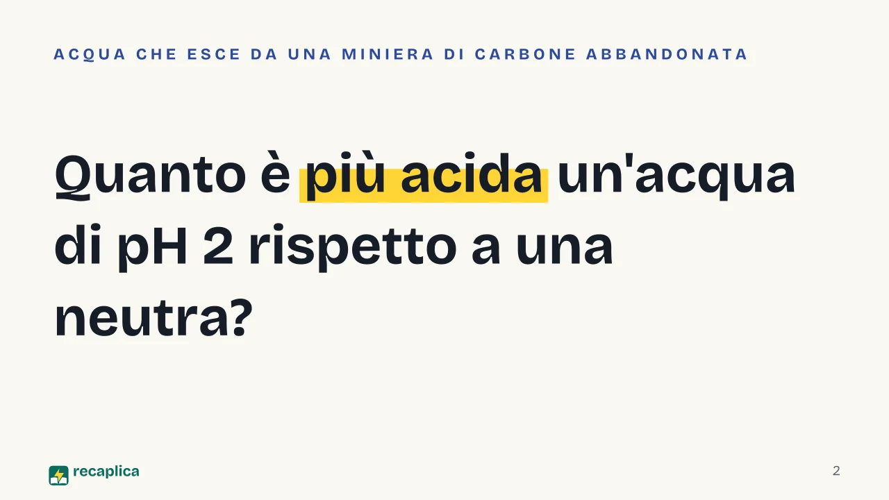 Slide 2 della presentazione su pH: Quanto è più acida un'acqua di pH 2 rispetto a una neutra?