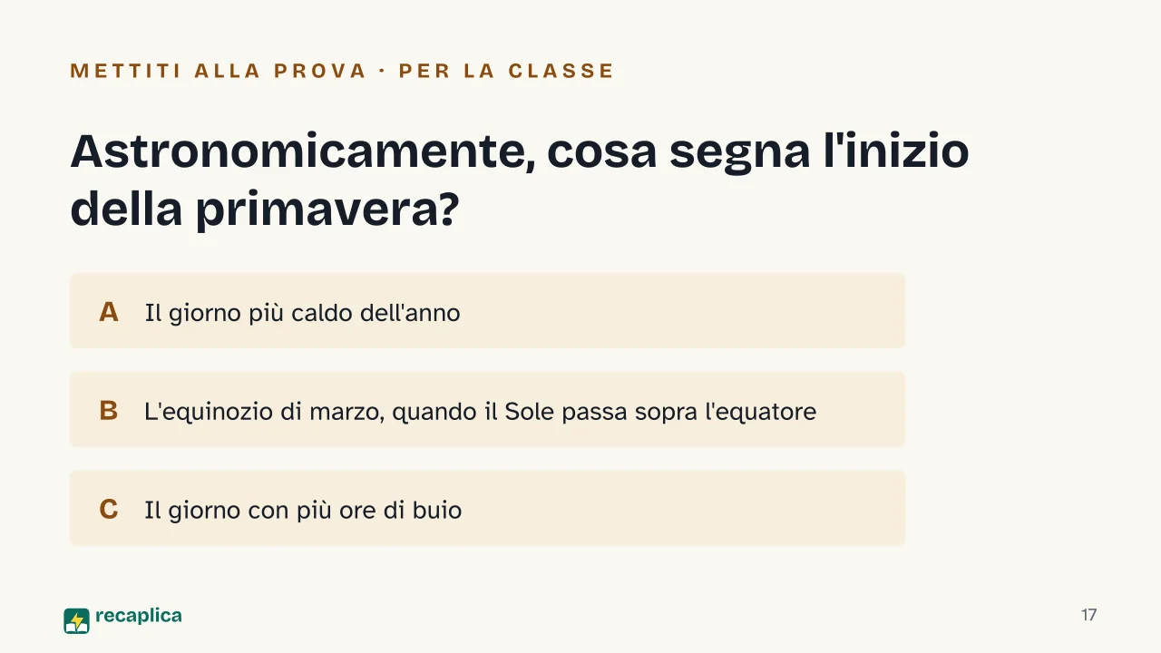 Slide 17 della presentazione su Primavera: Astronomicamente, cosa segna l'inizio della primavera?