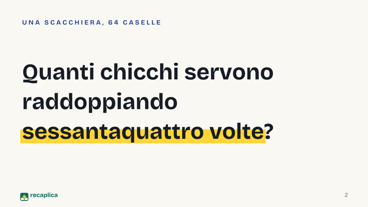 Slide 2 della presentazione su Progressioni aritmetiche e geometriche: Quanti chicchi servono raddoppiando sessantaquattro volte?