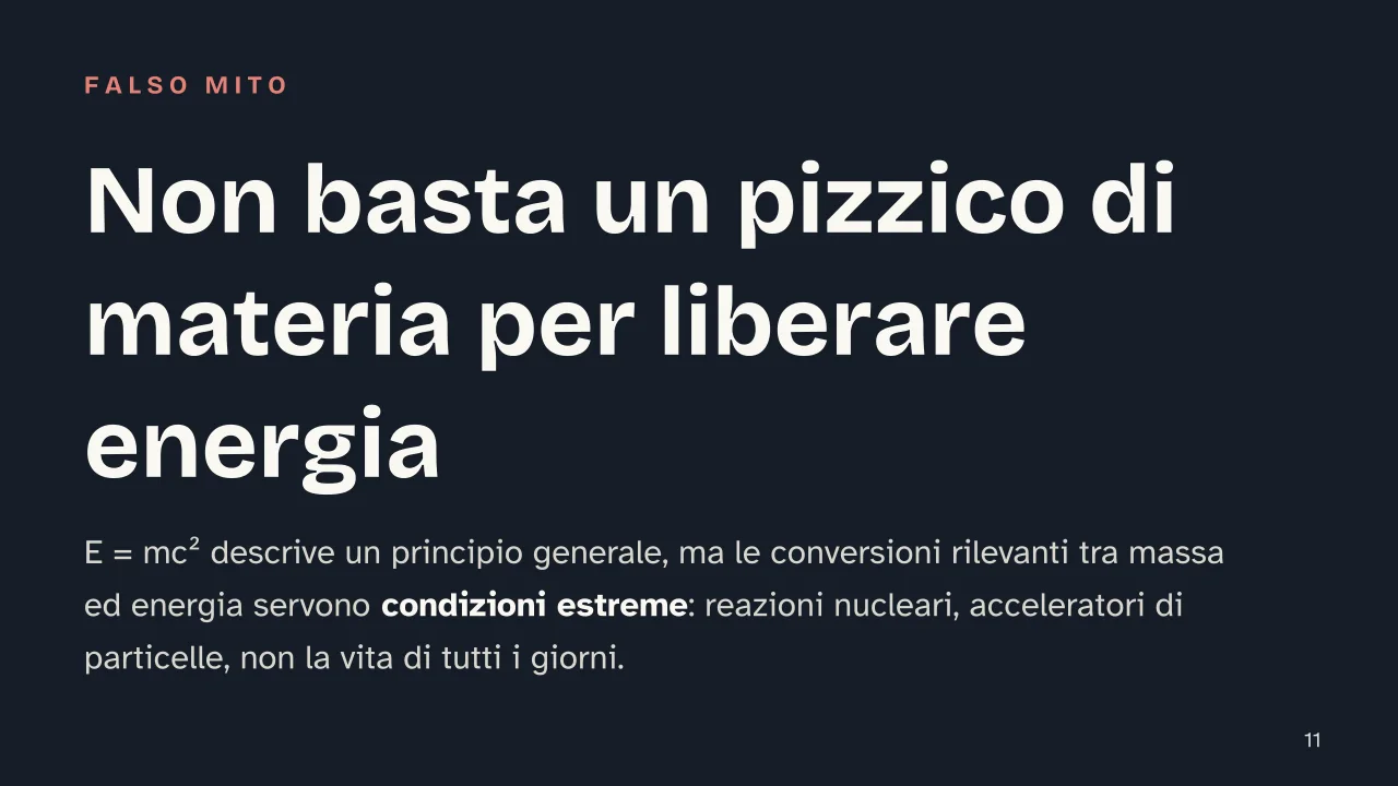 Slide 11 della presentazione su E = mc²: Non basta un pizzico di materia per liberare energia