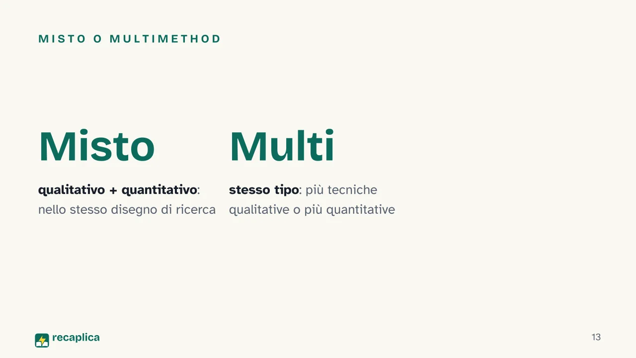 Slide 13 della presentazione su Ricerca qualitativa e quantitativa: Misto o multimethod