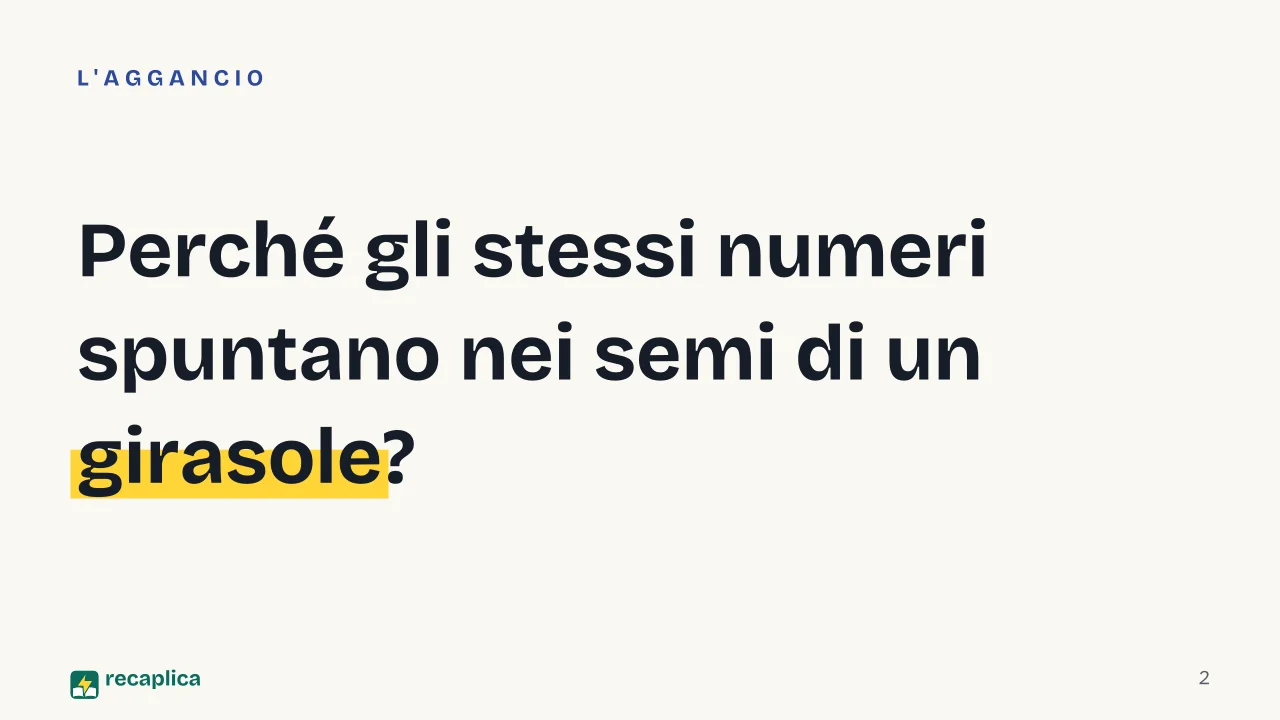 Slide 2 della presentazione su Sequenza di Fibonacci: Perché gli stessi numeri spuntano nei semi di un girasole?