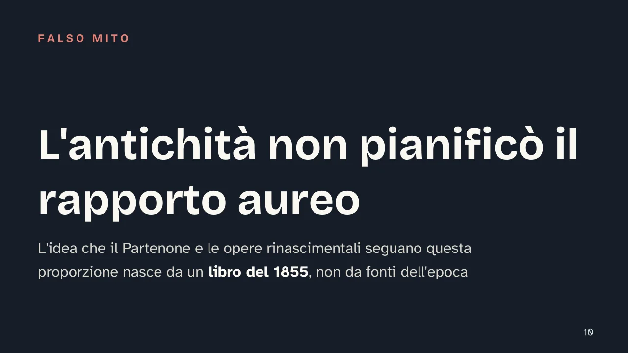 Slide 10 della presentazione su Sequenza di Fibonacci: L'antichità non pianificò il rapporto aureo