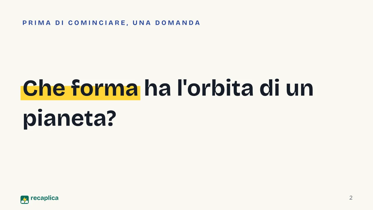 Slide 2 della presentazione su Sezioni coniche: Che forma ha l'orbita di un pianeta?