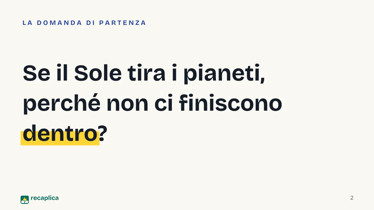 Slide 2 della presentazione su Il sistema solare: Se il Sole tira i pianeti, perché non ci finiscono dentro?