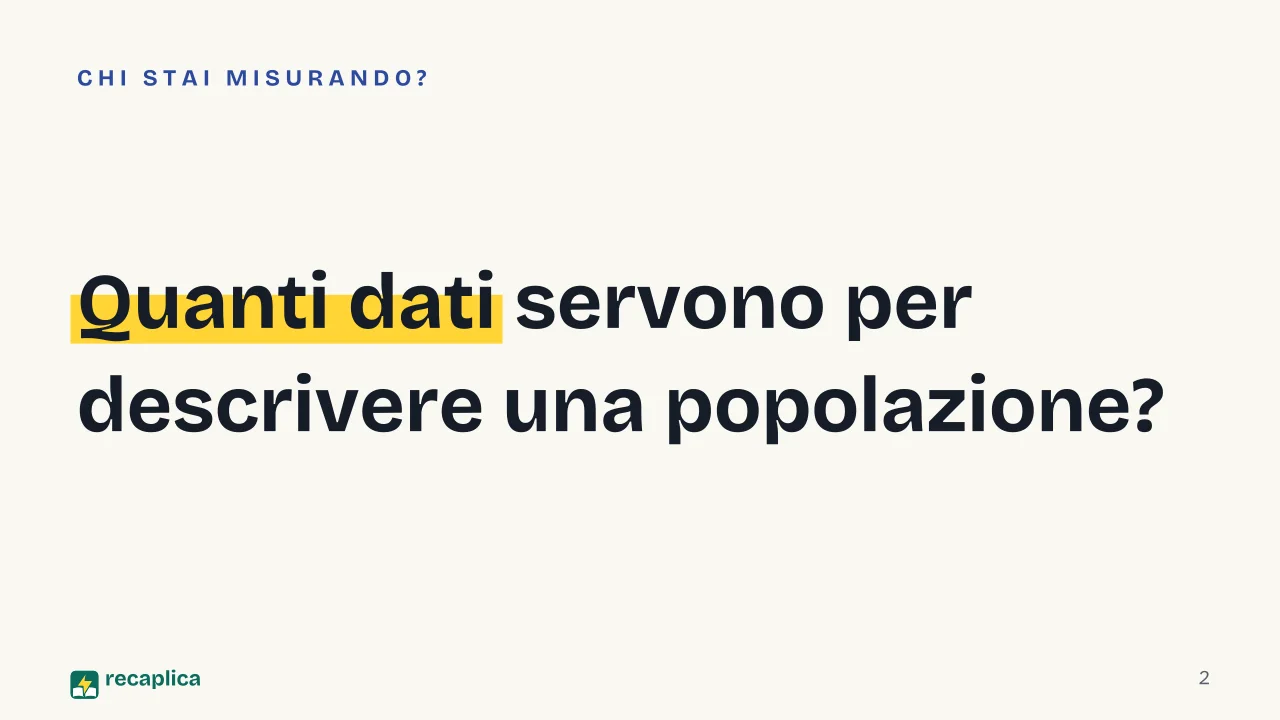 Slide 2 della presentazione su Statistica descrittiva: Quanti dati servono per descrivere una popolazione?