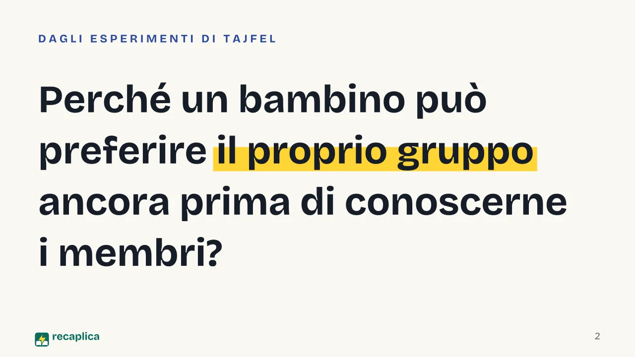 Slide 2 della presentazione su Stereotipi e pregiudizi: Perché un bambino può preferire il proprio gruppo ancora prima di conoscerne i membri?