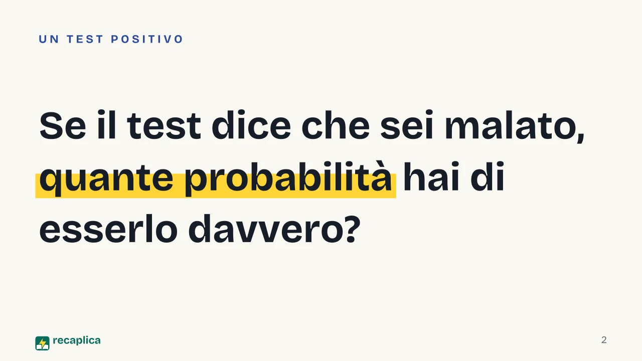 Slide 2 della presentazione su Teorema di Bayes: Se il test dice che sei malato, quante probabilità hai di esserlo davvero?