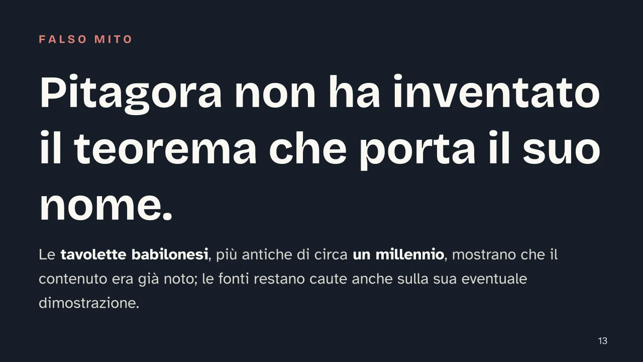 Slide 13 della presentazione su Teorema di Pitagora: Pitagora non ha inventato il teorema che porta il suo nome.