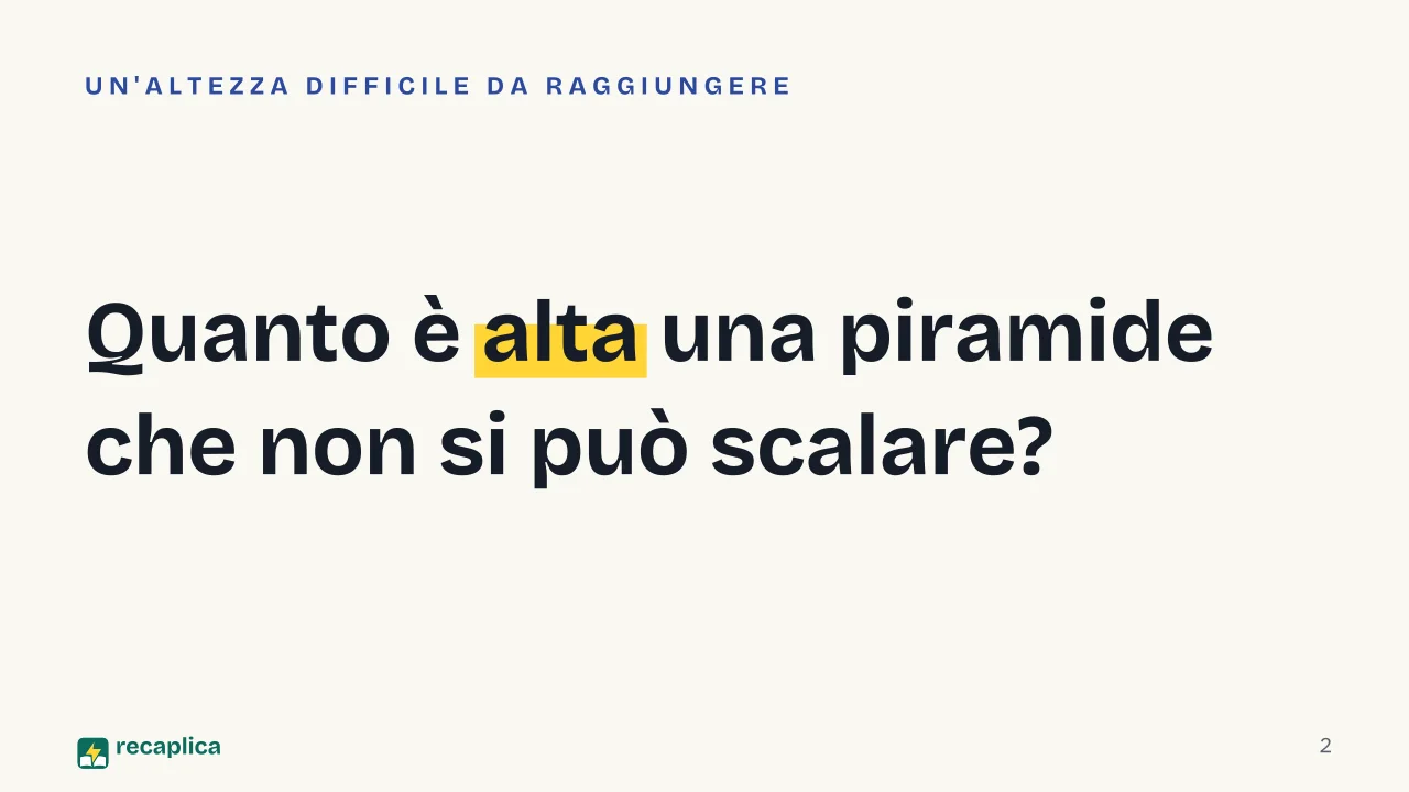 Slide 2 della presentazione su Teorema di Talete: Quanto è alta una piramide che non si può scalare?