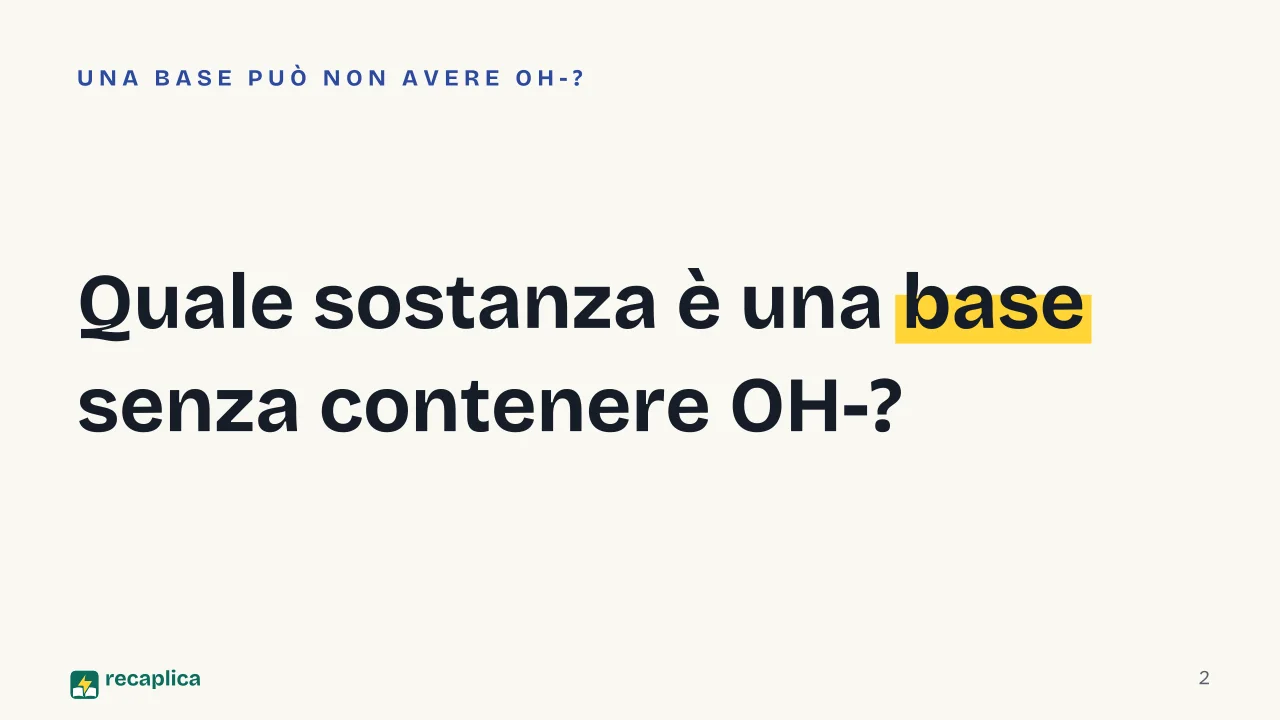 Slide 2 della presentazione su Teoria di Brønsted-Lowry: Quale sostanza è una base senza contenere OH-?